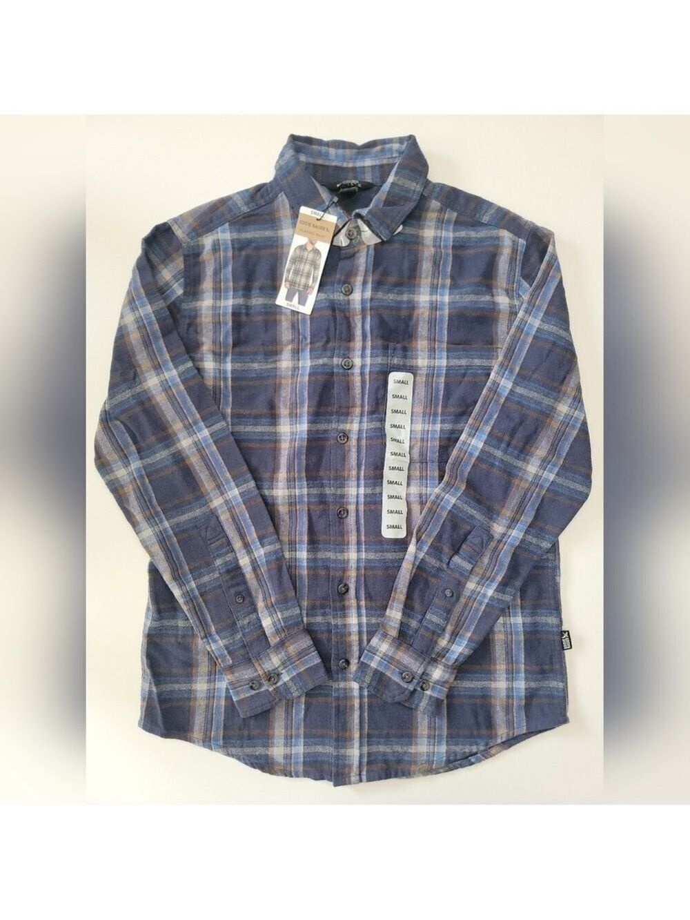 NEW Eddie Bauer Flannel Button Front Shirt Blue Brown Plaid Men's Small NWT